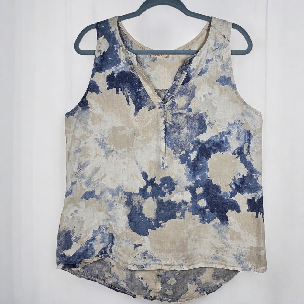 Lands Downunder Sleeveless Top Woman Medium Linen Blend‎ Abstract Print, Italy